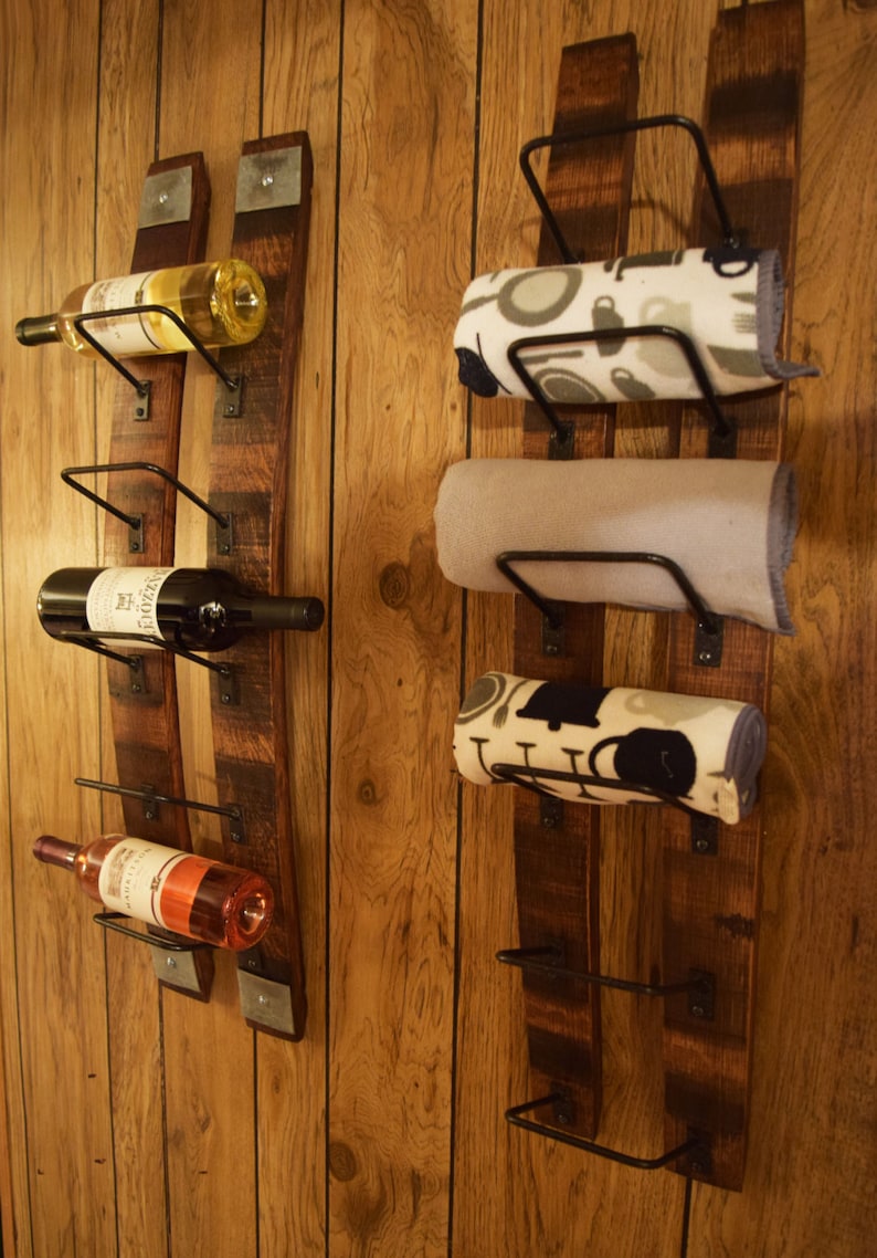 Rustic Wine rack made from reclaimed wine barrels, Wall Wine Rack image 3