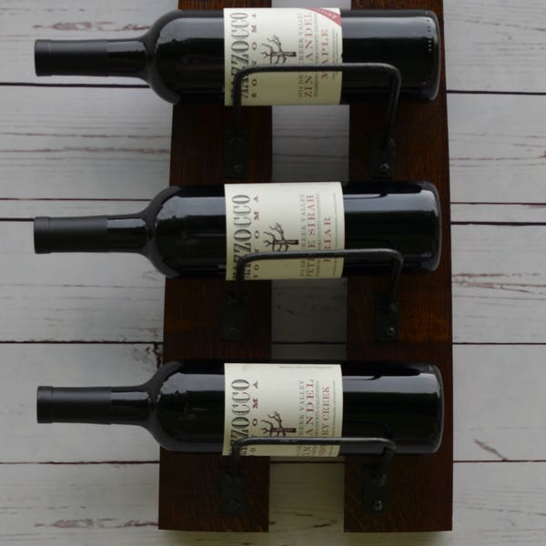 Reclaimed Wine Barrel 3 Bottle Wine Rack, Rustic Wall Decor