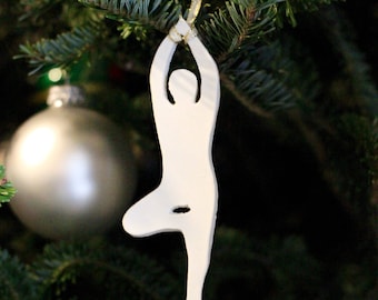 Tree Pose Yoga Christmas Ornament, White Unglazed Porcelain Christmas Ornament, Asana Ornament