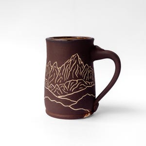 Mt. Whitney Mountain Ceramic Mug | Hand Carved Sgraffito Pottery Coffee Cup