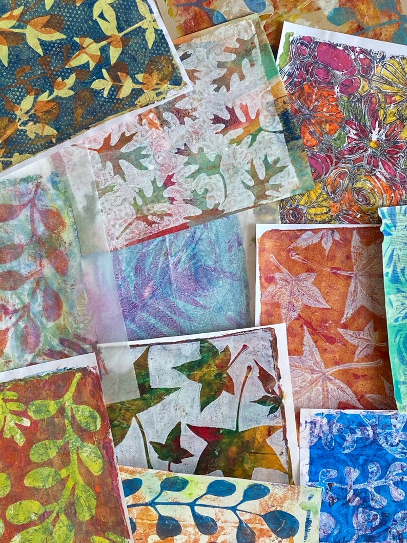 Botanicals Mixed Media Collage Paper Kits Decorated Papers Hand Painted Papers Gelli Prints