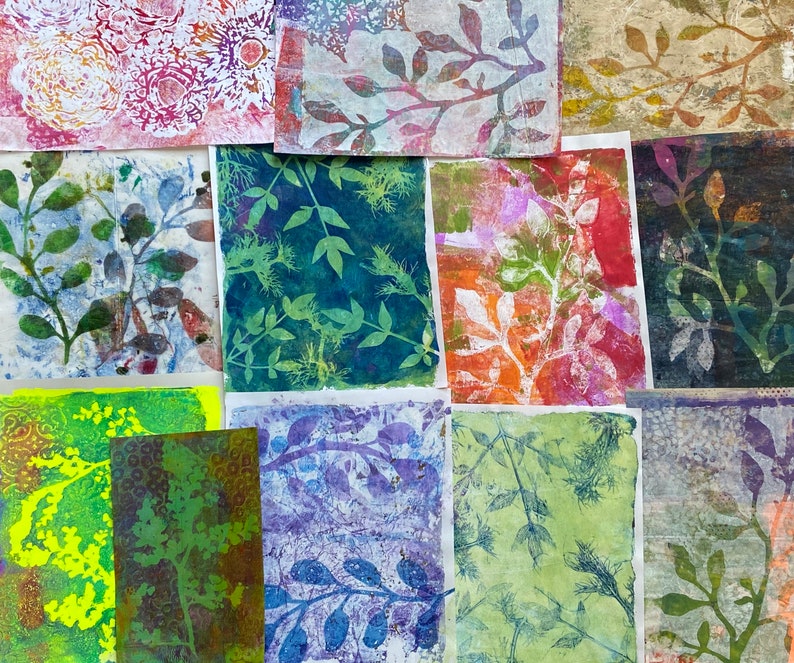 Botanicals Mixed Media Collage Paper Kits Decorated Papers Hand Painted Papers Gelli Prints