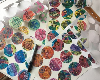 48 Circle Stickers Mixed Media Art Tags Collage Art Journal 2.5" x 2.5" Round Labels Set 2