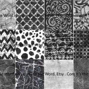 28 Black/White Digital Gelli Prints Collage Papers Journal backgrounds image 2