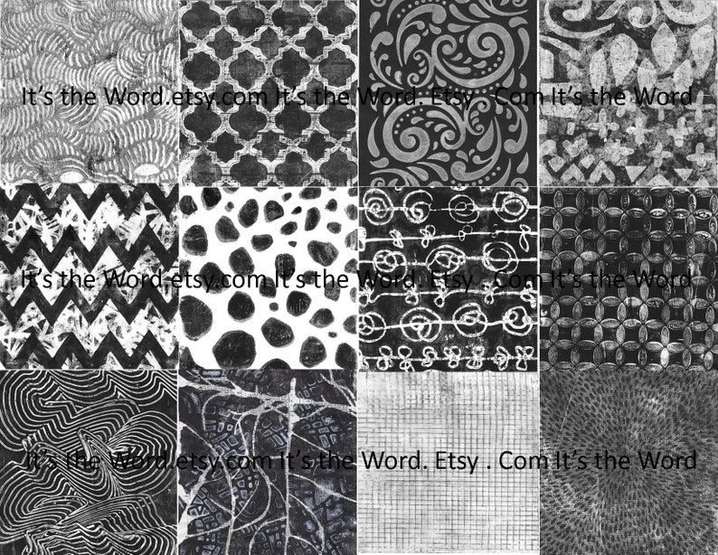 28 Black/White Digital Gelli Prints Collage Papers Journal backgrounds image 2