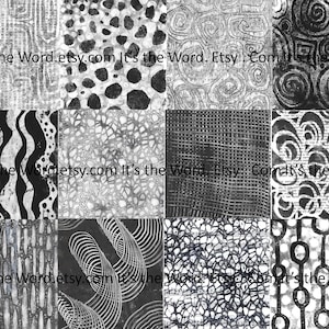 28 Black/White Digital Gelli Prints Collage Papers Journal backgrounds
