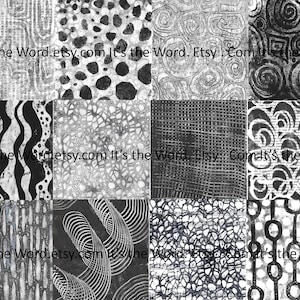 28 Black/White Digital Gelli Prints Collage Papers Journal backgrounds image 1