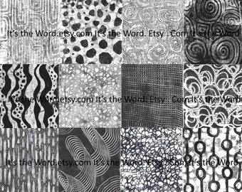 28 Black/White Digital Gelli Prints Collage Papers Journal backgrounds