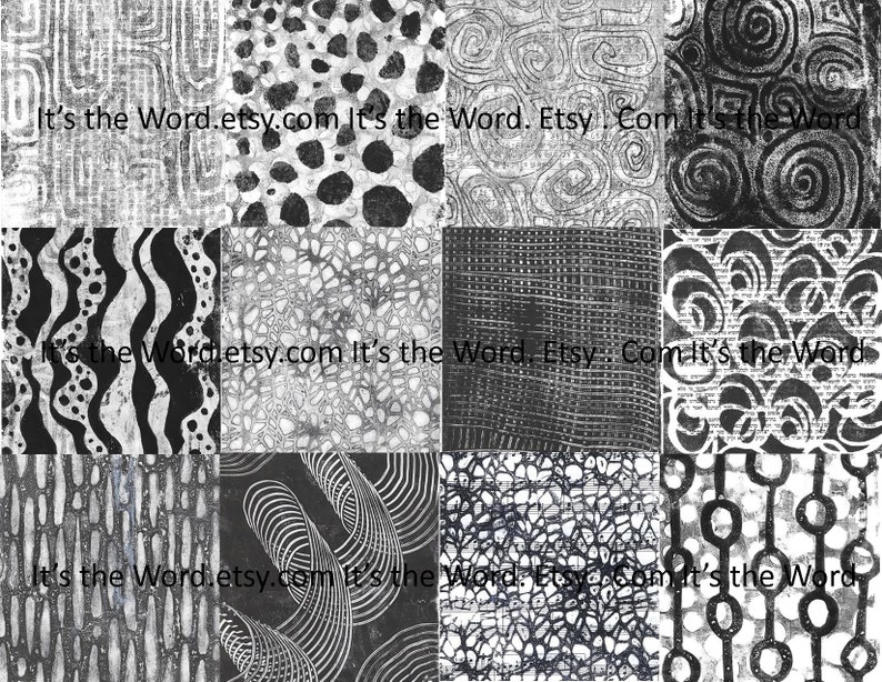 28 Black/White Digital Gelli Prints Collage Papers Journal backgrounds image 1