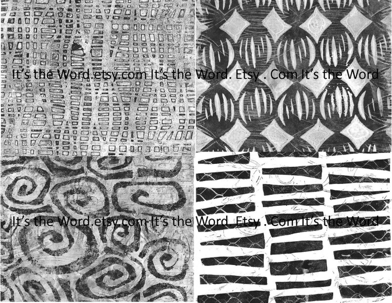28 Black/White Digital Gelli Prints Collage Papers Journal backgrounds image 3