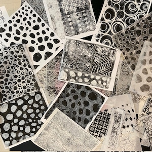 Black and White Gelli Prints Mixed Media Collage Paper Kits Decorated Papers Hand Painted Papers