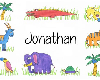 Childrens Personalized Placemat laminated Animals