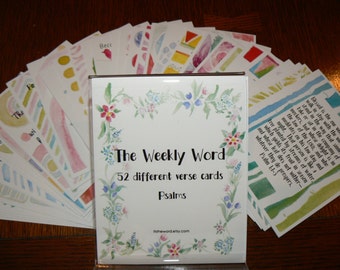 52 Psalms bible verse cards Memory verses scriptures The Weekly Word Encouragement Promises Truths scripture cards watercolor