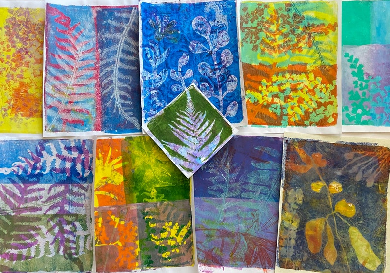 Botanicals Mixed Media Collage Paper Kits Decorated Papers Hand Painted Papers Gelli Prints