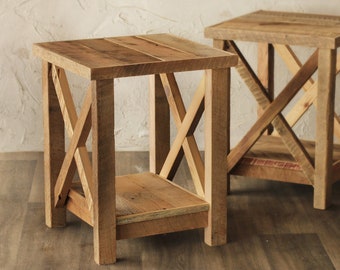 Reclaimed Wood Side Table - Farmhouse X Leg Accent Table - Rustic Side Table - Accent Table