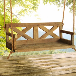 Porch Swing With Farmhouse Details - X Back - Outdoor Furniture