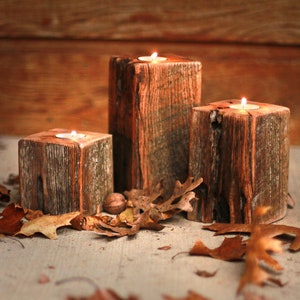 Reclaimed Wood Candle Holder Blocks - Tea Light- Centerpiece, Mantle Decor, rustic decor, table decor, mantle decoration
