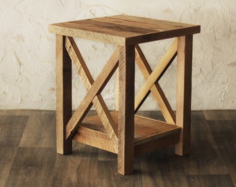 Reclaimed Wood Side Table - Farmhouse X Leg Accent Table - Rustic Side Table - Accent Table