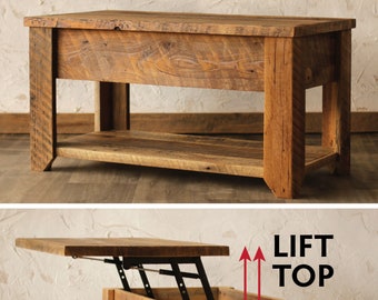 Lift Top Reclaimed Wood Coffee Table - Farmhouse Style - Rustic - Living Room Furniture - Handmade