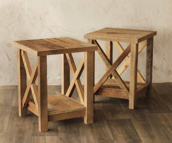 Reclaimed Wood Side Table Farmhouse X Leg Accent Table Rustic Side