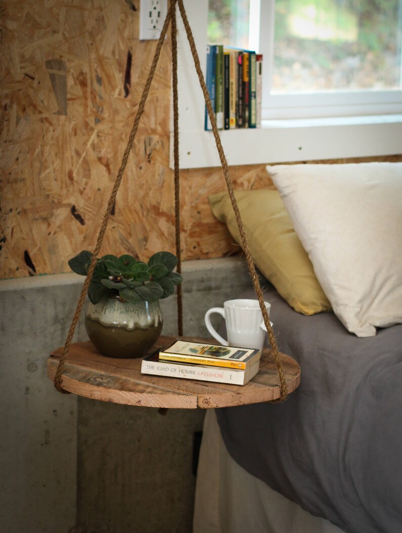Hanging Nightstand Made From Reclaimed Wood Round Side Table Etsy