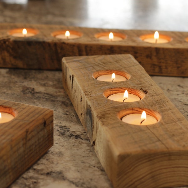 Candle Strips made from Reclaimed Wood, Tea Light, Centerpiece, Mantle Decor, rustic decor, table decor, mantle decoration, farmhouse