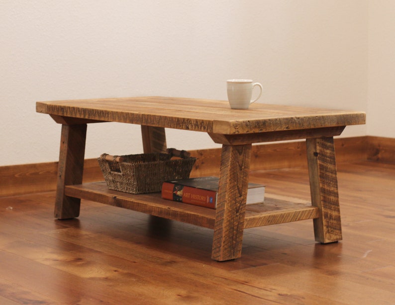 Coffee Table with Bottom Shelf, made from reclaimed wood, farmhouse style, large, made to order imagem 2