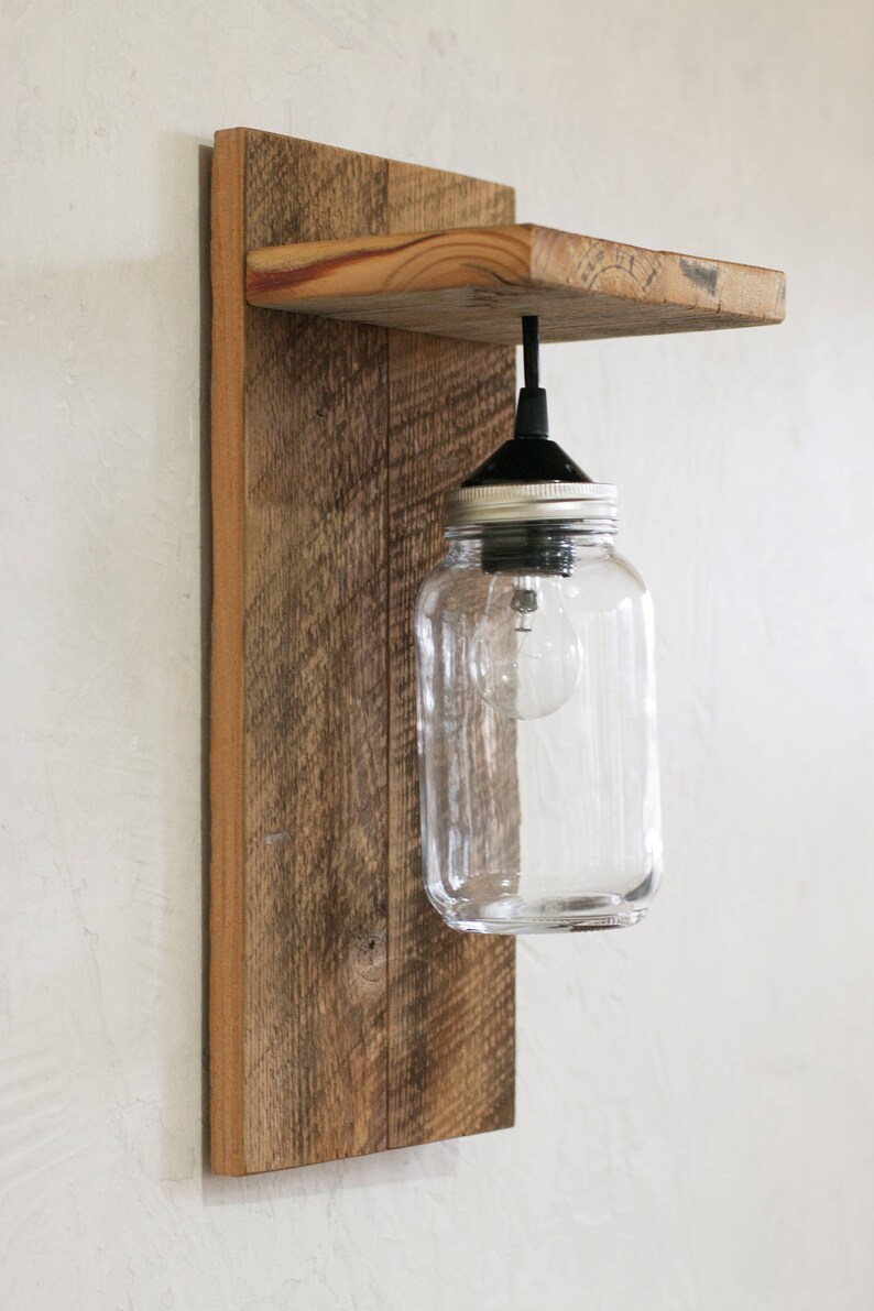 Mason Jar Light Fixture Reclaimed Wood Wall Sconce Barnwood Lighting Modern Rustic Lamp Mounted Décor Country