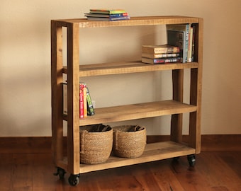 Bookshelf Made From Reclaimed Wood, Rolling Shelf, Rustic Farmhouse Style