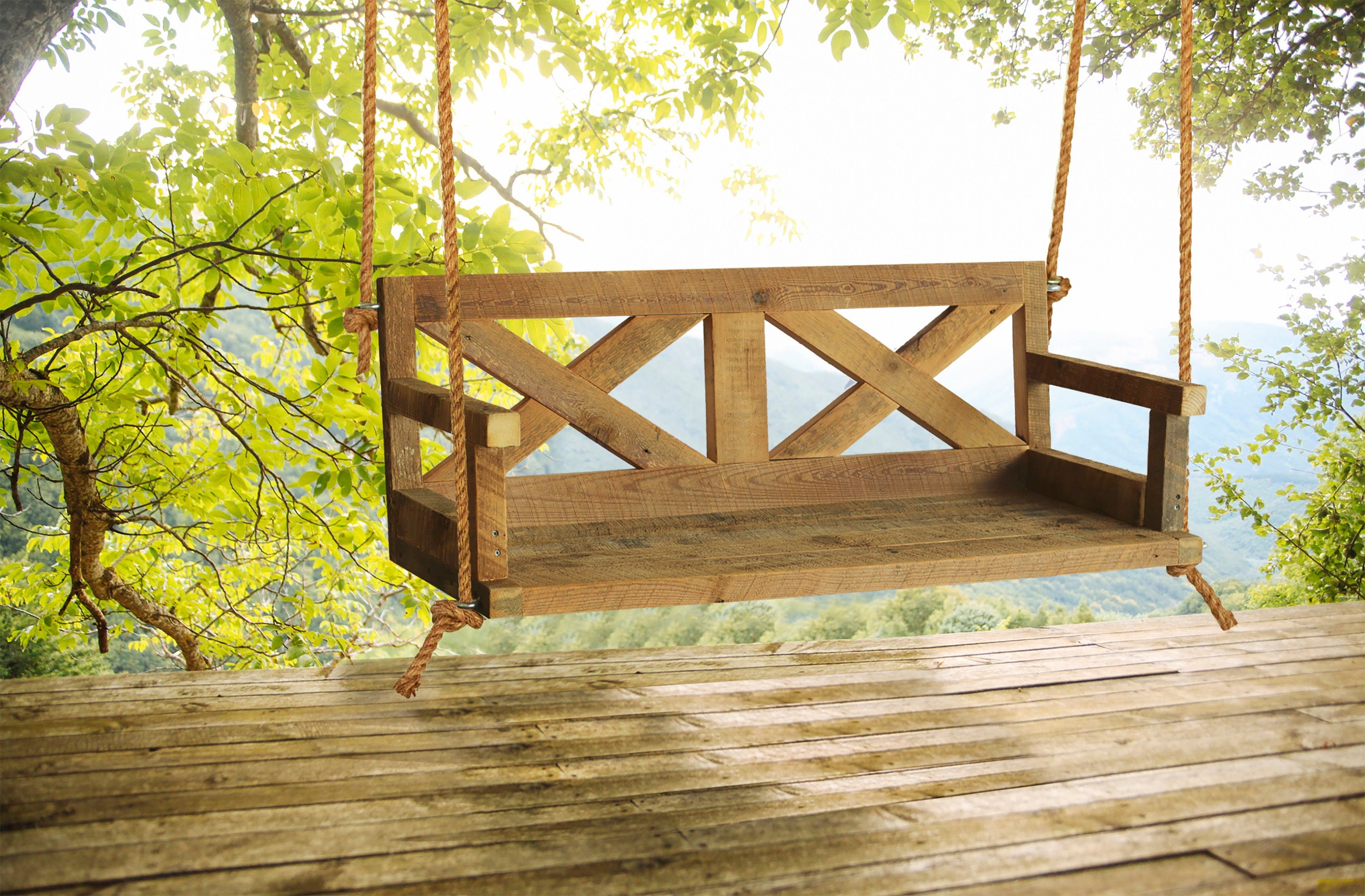 Porch Swing With Farmhouse Details X Back Outdoor Furniture Etsy