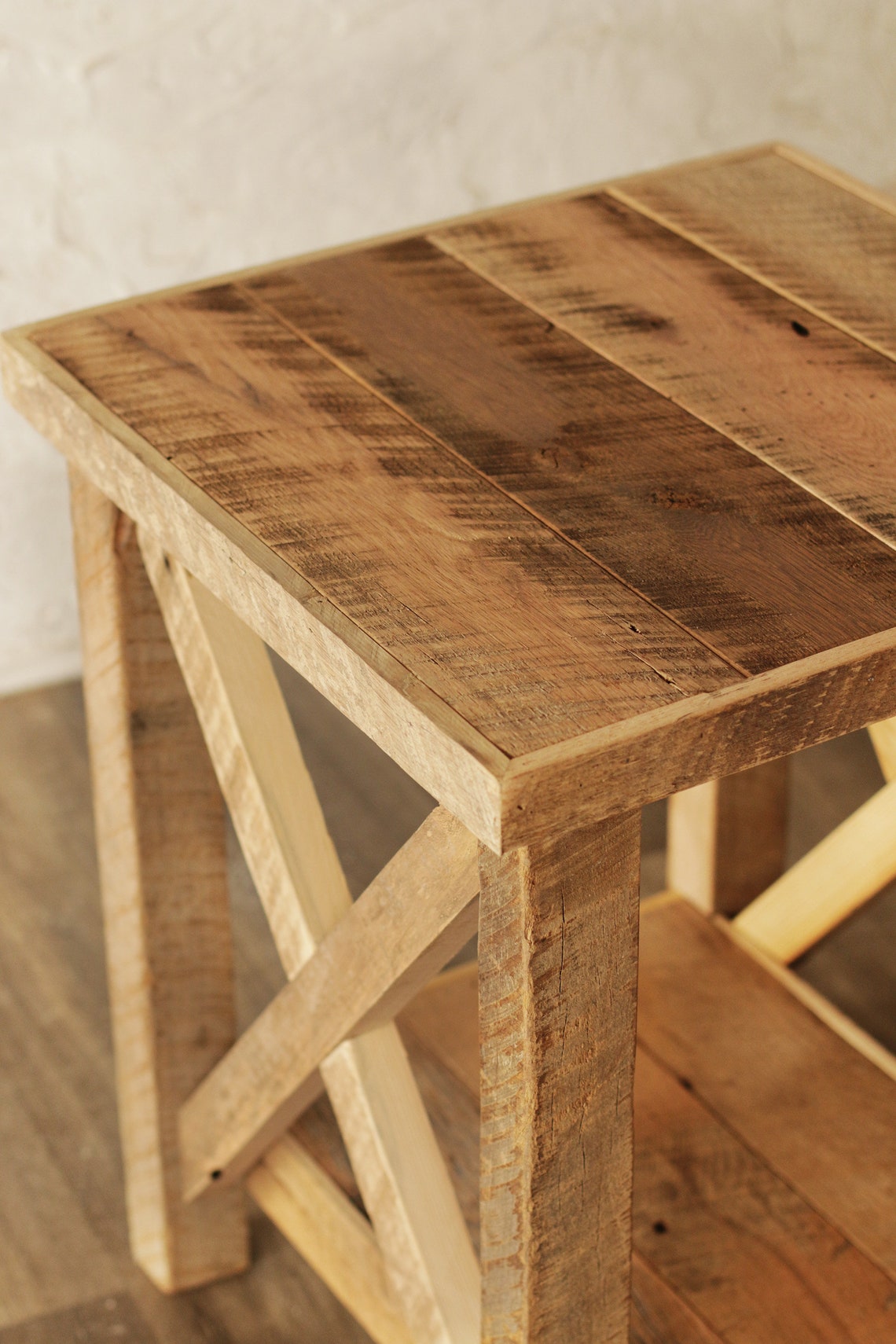 Reclaimed Wood Side Table Farmhouse X Leg Accent Table Etsy