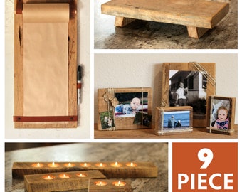 9 Piece Decor Set: 1 Kraft Note Board, 3 Candle Holders, 1 Riser, 4 Picture Frames - QUANTITY DISCOUNT BUNDLE