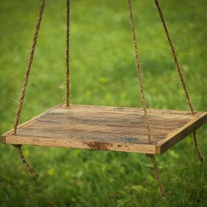 Hammock table Outdoor hanging table Rope hung end table Backyard patio Reclaimed barn wood Rustic outdoor furniture Country farm image 3