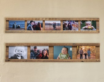 Photo Display Strip made from reclaimed wood, Easy to switch out photos, Family Photos, Gift