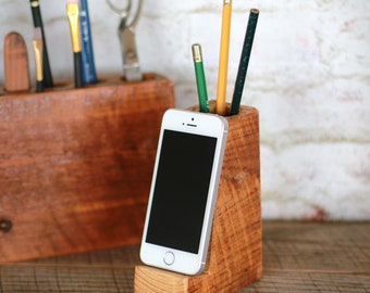 Desktop Phone Stand/Pencil Holder, Phone Holder, Desktop Organizer, Pencil Holder, Tech Gift, Farmhouse,, Student, Artist, Paintbrush Holder