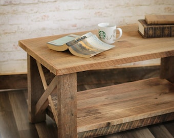 Rustic Coffee Table Made from Reclaimed Wood - X Detail- Living Room Furniture - Rustic farmhouse decor