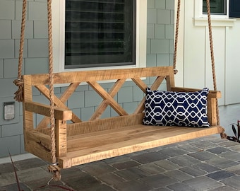 Porch Swing With Farmhouse Details - X Back - Outdoor Furniture