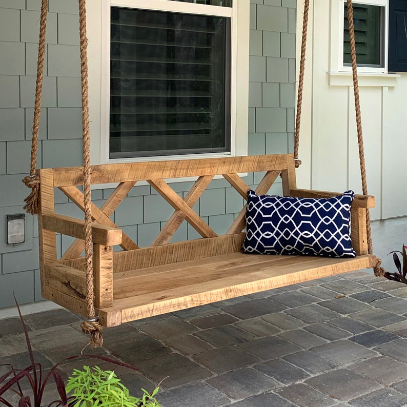 Porch Swing With Farmhouse Details X Back Outdoor Etsy