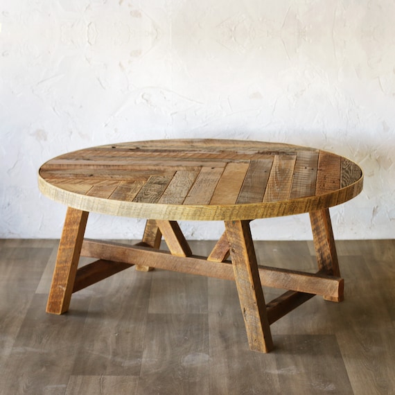 Round Coffee Table With Herringbone Pattern Made From