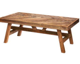 Barn wood coffee table – Herringbone table – Angled Wood Legs