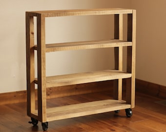 Rolling Bookshelf Made From Reclaimed Wood, Rustic Farmhouse Style