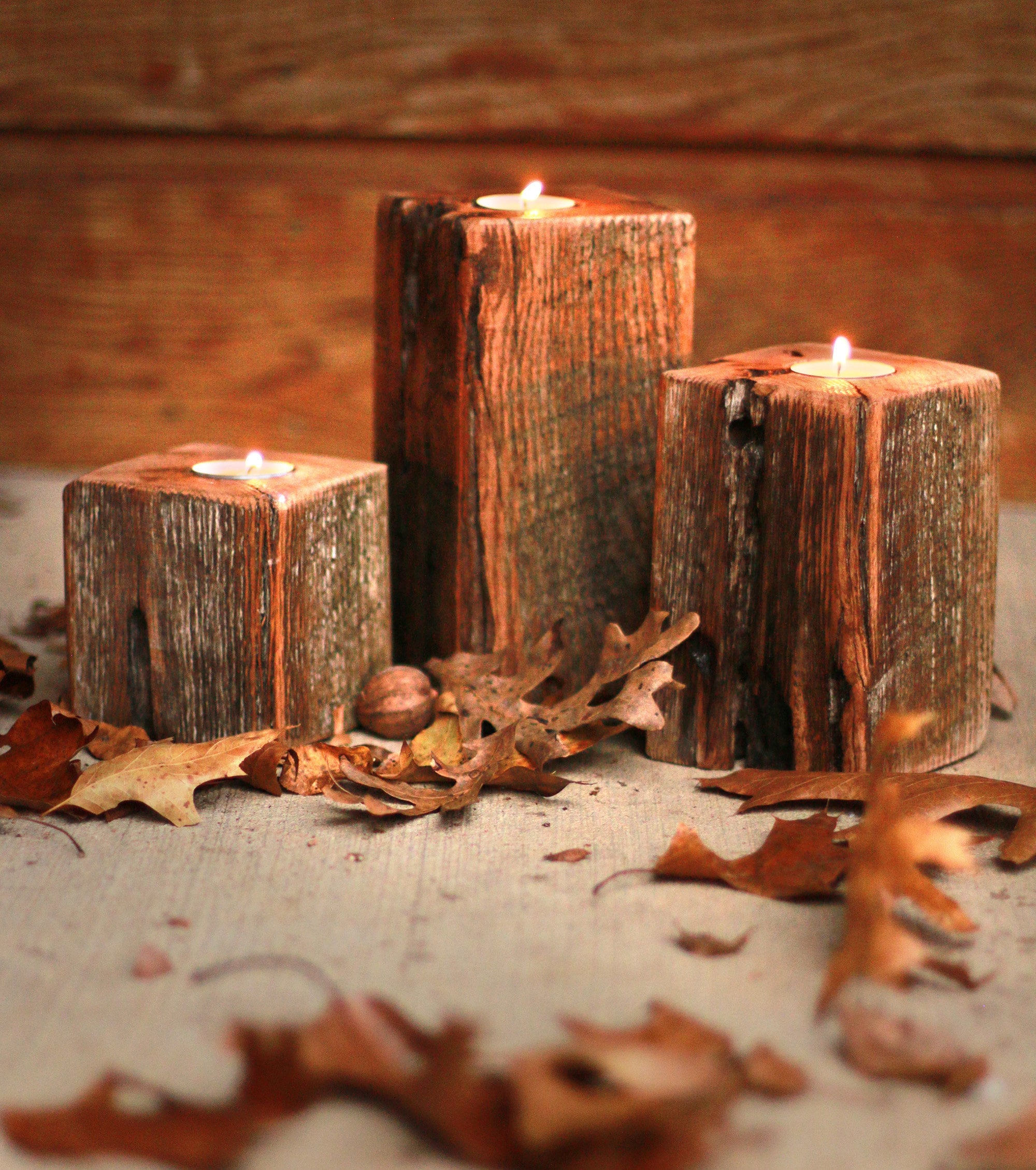 Wooden Tea Light Candle Holder Set  Rustic Wedding Decoration – the Peachy  Day