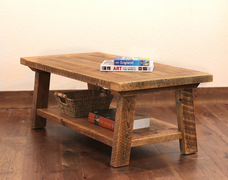 Coffee Table with Bottom Shelf, made from reclaimed wood, farmhouse style, large, made to order image 7