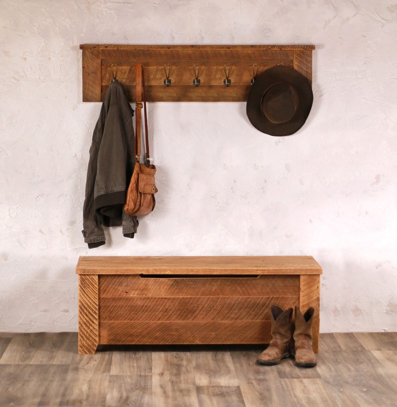 Storage Bench AND Coat Rack Entryway Bench Mudroom Hall Tree Bench Shoe Storage Bench Reclaimed Wood Furniture Coat Rack image 1