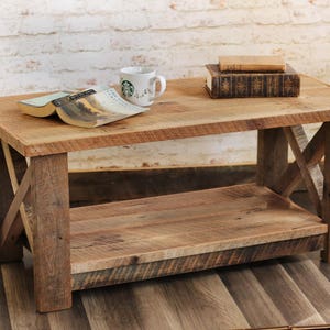 Rustic Coffee Table Made from Reclaimed Wood X Detail Living Room Furniture Rustic farmhouse decor image 5