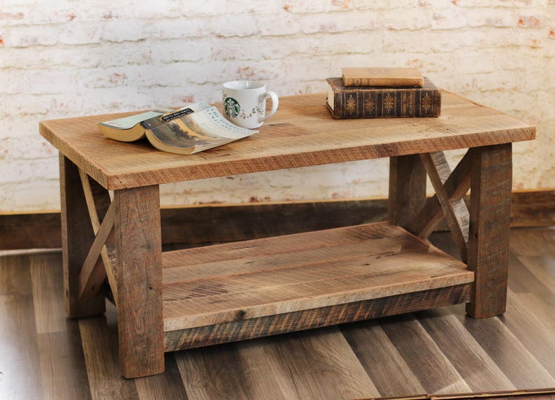 Rustic Coffee Table Made from Reclaimed Wood X Detail Living Room Furniture Rustic farmhouse decor image 5