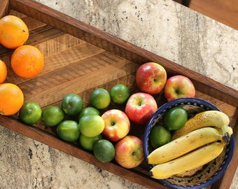 Large Centerpiece Tray, Countertop Fruit Bowl, Reclaimed Wood Square Bowl