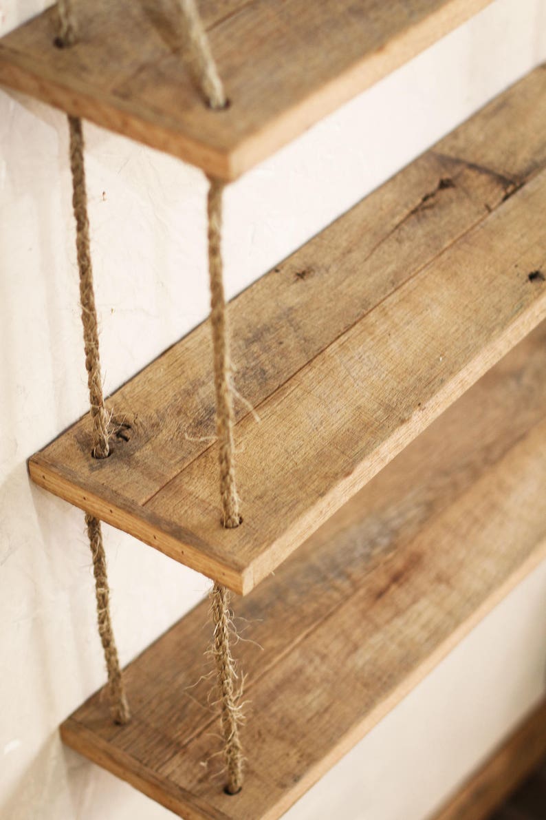 Hanging shelf Reclaimed wood shelves Hanging barn wood Etsy