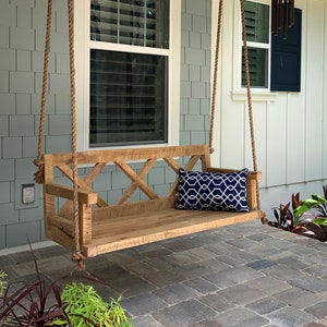 Porch Swing With Farmhouse Details X Back Outdoor Furniture - Etsy
