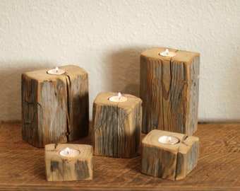 Tealight Candle Holder Set, Hand Hewn Beam Tealight Candle Holders, Farmhouse, Rustic, Coastal